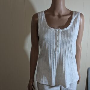 Sundance Carla White Ribbed Buttoned Tank Top